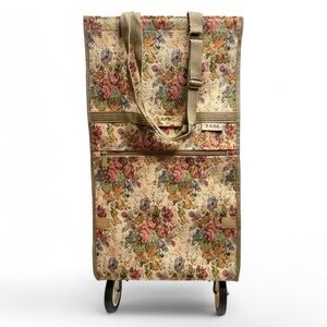 Vintage JADE Floral Print Tapestry Tote/Shopping Bag/Carry On With Wheels